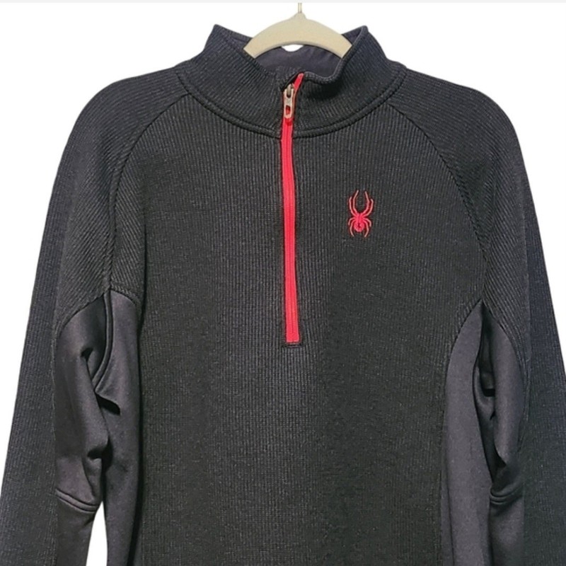 SPYDER Half Zip Pullover Mens Large Black Red Fleece Baselayer Ski Winter gallery