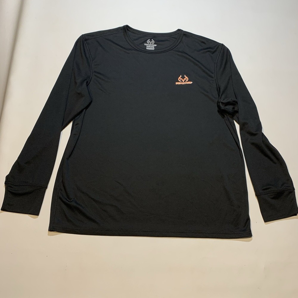Realtree Men's Long Sleeve Black/Orange (XL) Base Layer Hunting Hiking Fishing
