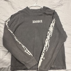 YoungLA Mens Gray Long Sleeve Crew Neck Graphic Logo Print T-Shirt M oversized