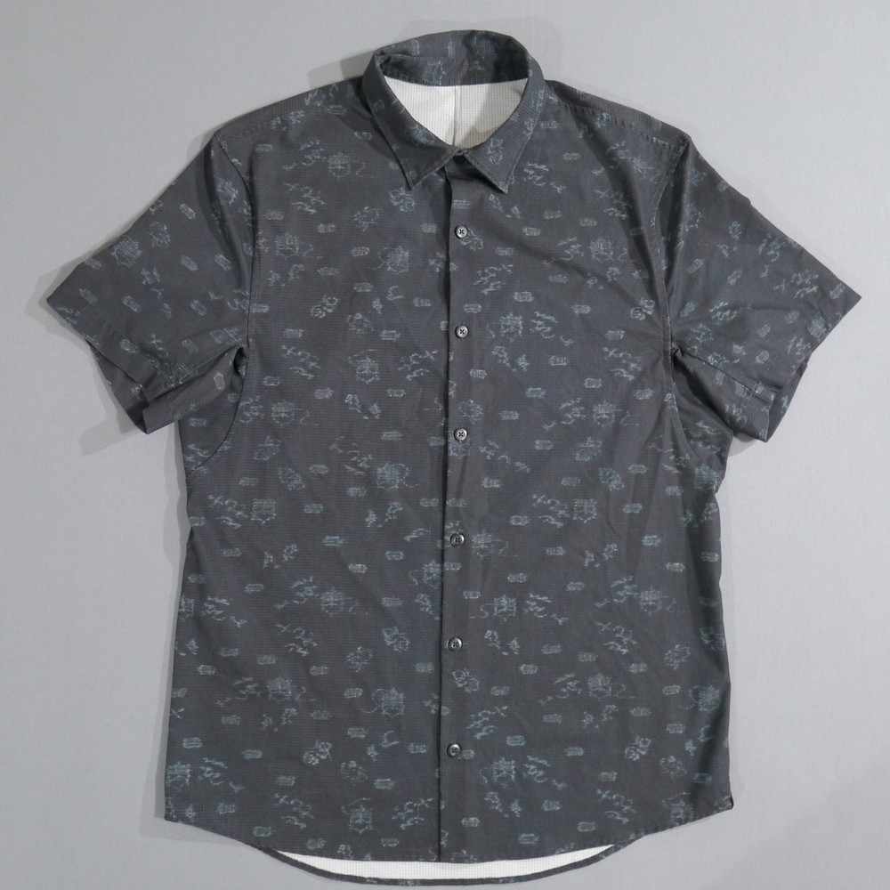 Lululemon Button Up Shirt Medium Adult Black Green Airing Easy Short Sleeve Mens