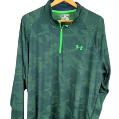 Under Armour Mens 3XL HeatGear 1/4 Zip Pullover Green Geometric Camo Print