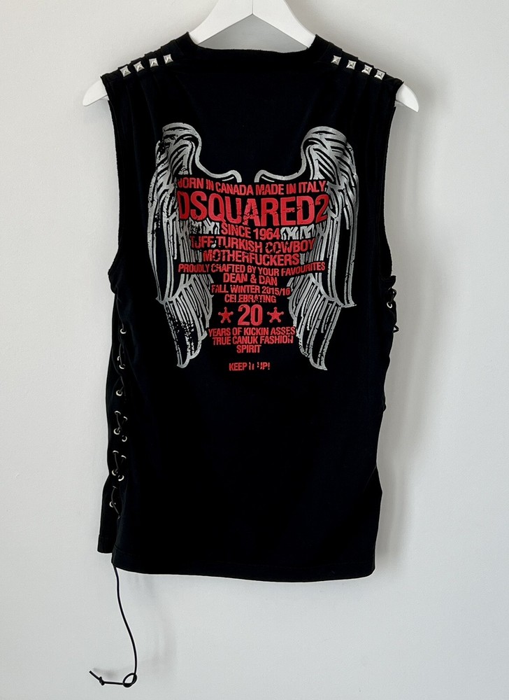 New With Tags Rare Runway Dsquared2 Black Studded Tank Top Sleeveless Shirt M
