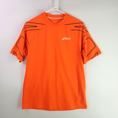 ASICS Motion Dry Shirt Mens Size M Neon Orange Activewear Stretch Logo Tee