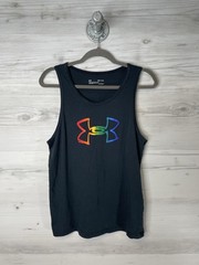Under Armour Tank Top Mens Small Black HeatGear Rainbow Logo United We Win