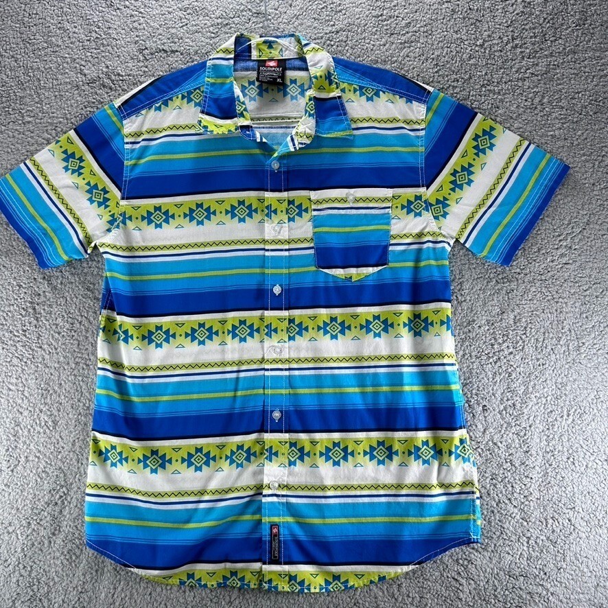 SOUTHPOLE Shirt Men's XL Multicolor Blue Bright Color Graphic Short Sleeves gallery