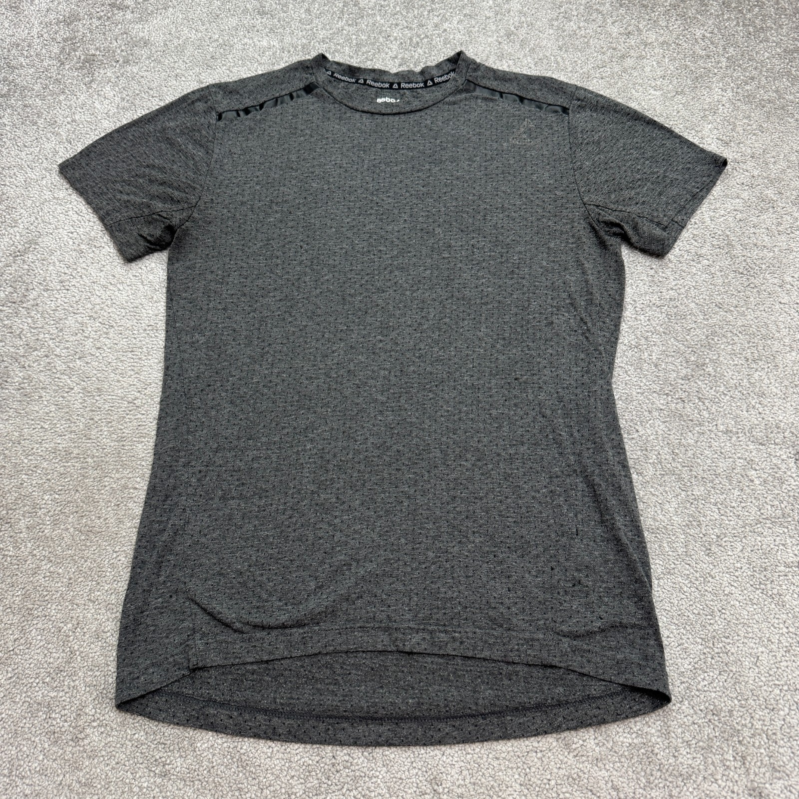 Reebok Perforated Mesh Active T-Shirt Mens Small Heather Gray Crew Neck Gym Tee gallery