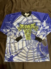 Vtg Athletic Works Xtreme Motocross Jersey Royal Blue Neon Green Spider Mens Lg