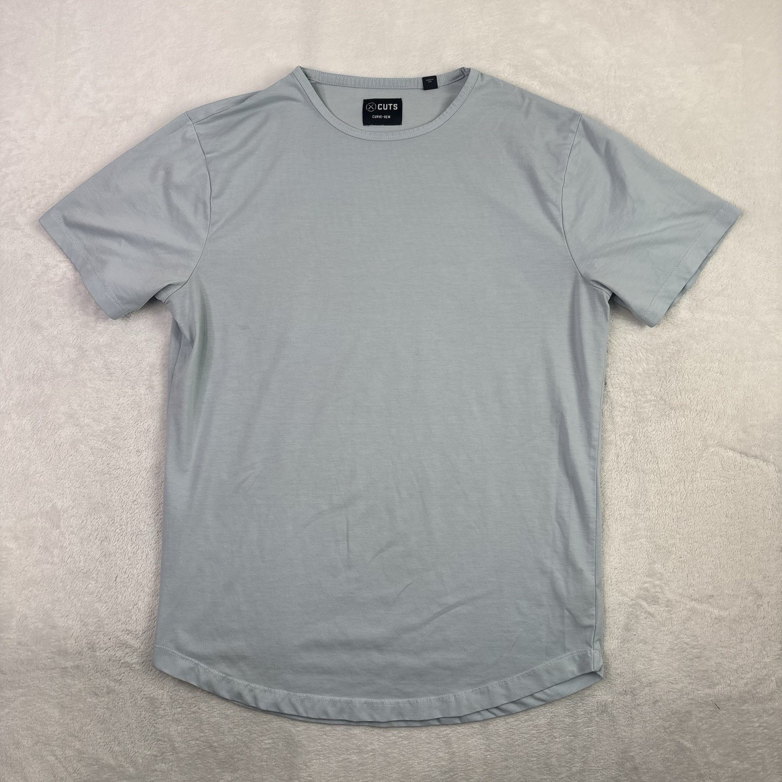 Cuts Curve Hem Light Blue Short Sleeve Activewear Athletic Shirt Men's Medium gallery