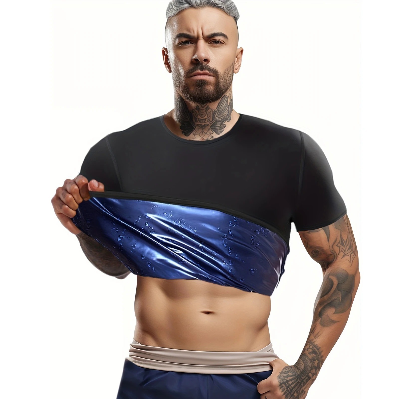 Men's Sauna Shirt Heat Trapping Sweat Suit, Gym T-Shirt Workout Tank Top Trimmer gallery