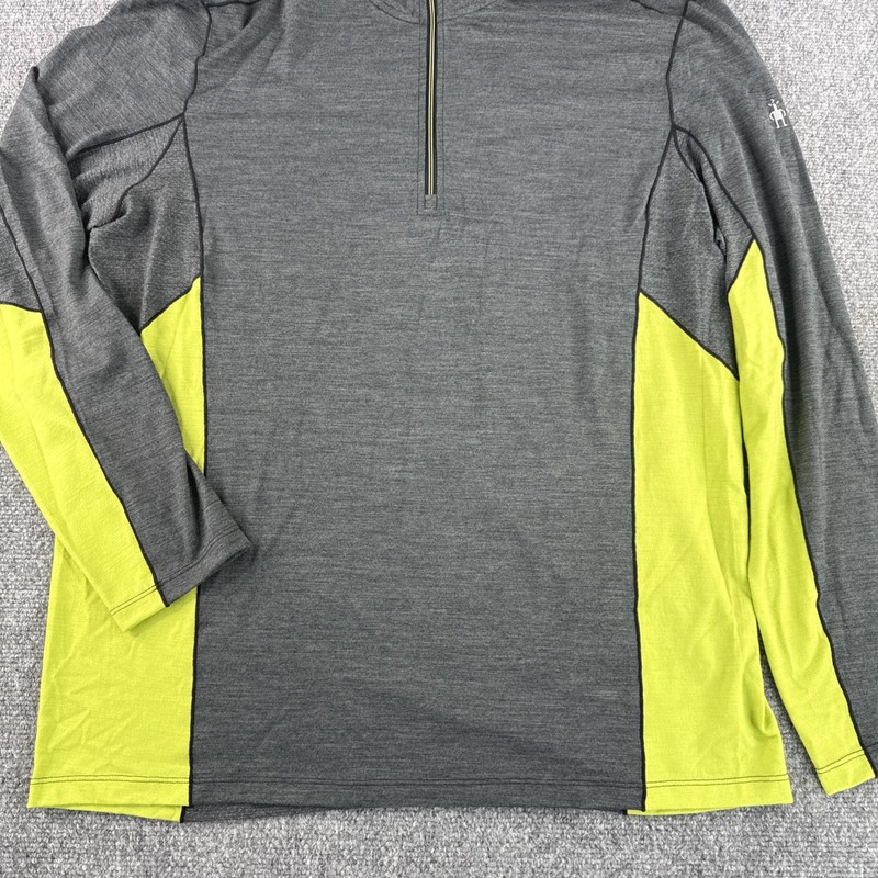Smartwool Mens XL Merino Sport 150 1/4 Zip Pullover Gray Neon Yellow Base Layer gallery