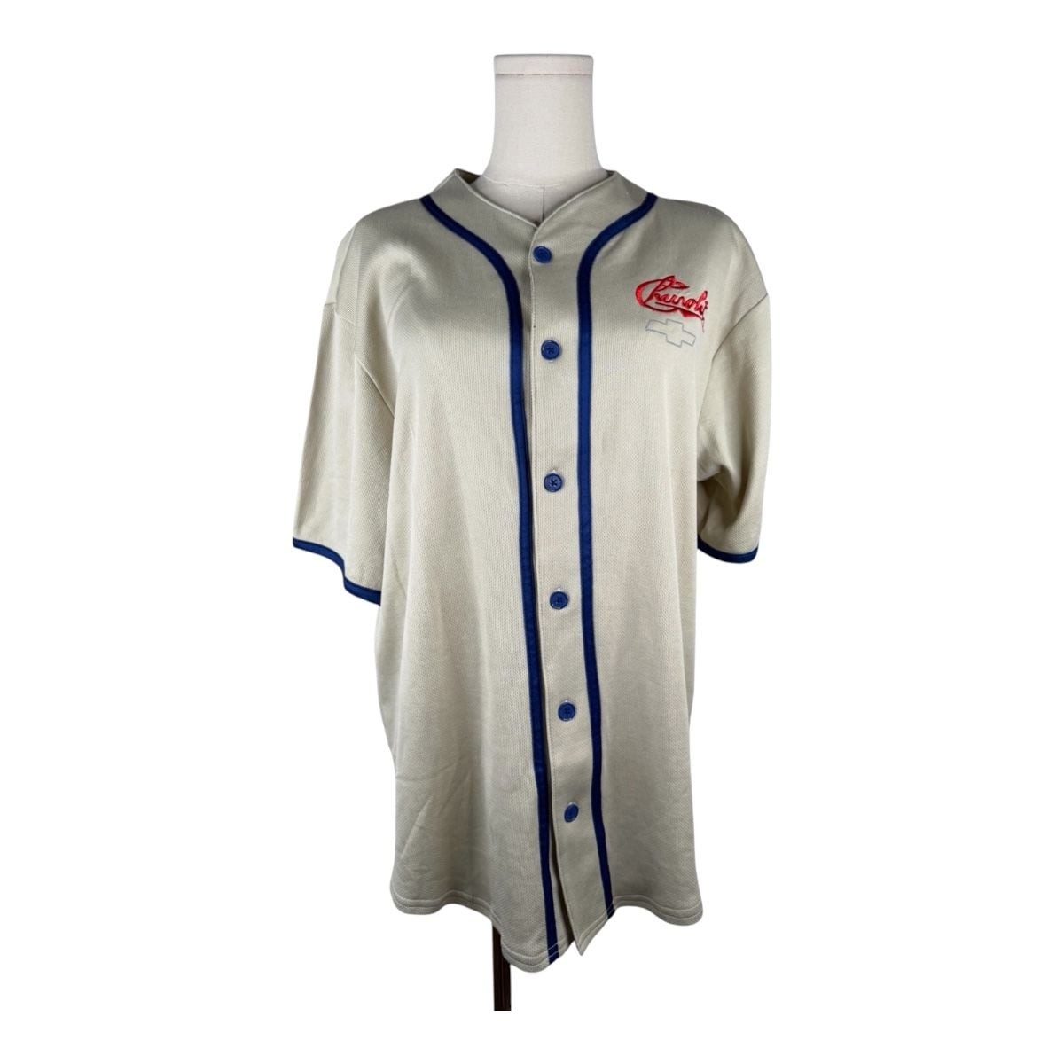 Chevrolet Baseball Jersey Shirt Beige Blue Red Number 11 Men’s Small NWT gallery