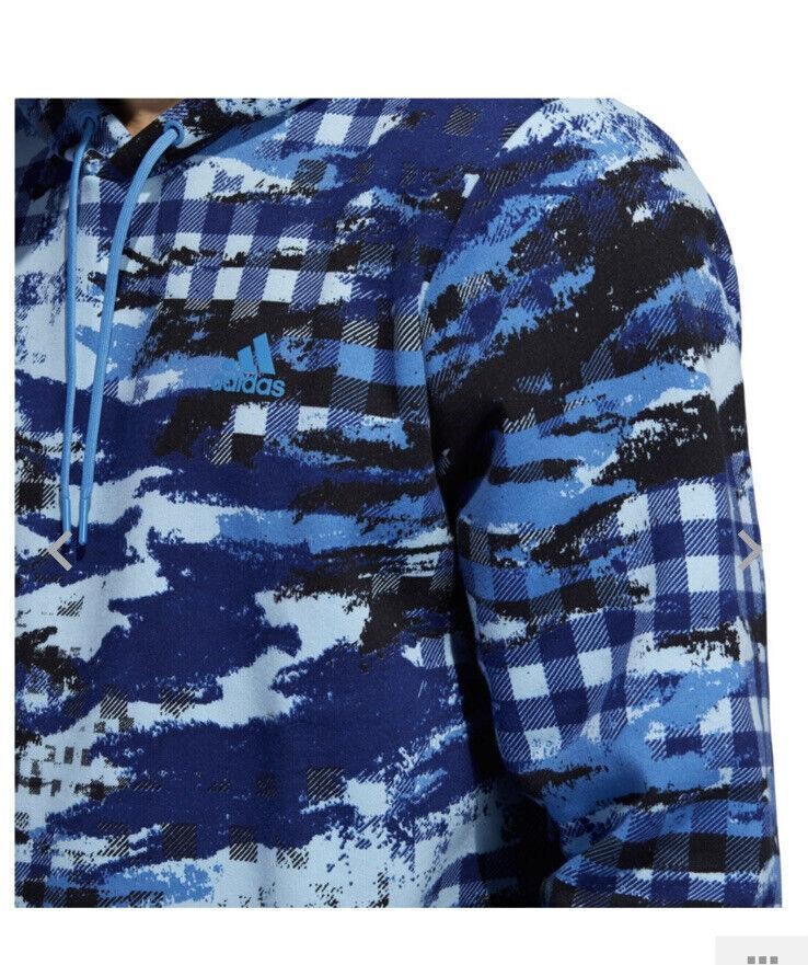NWT MENS ADIDAS HF2205 M PG PLAID REGULAR FIT HOODIE BLUE SWEATSHIRTS $55 gallery