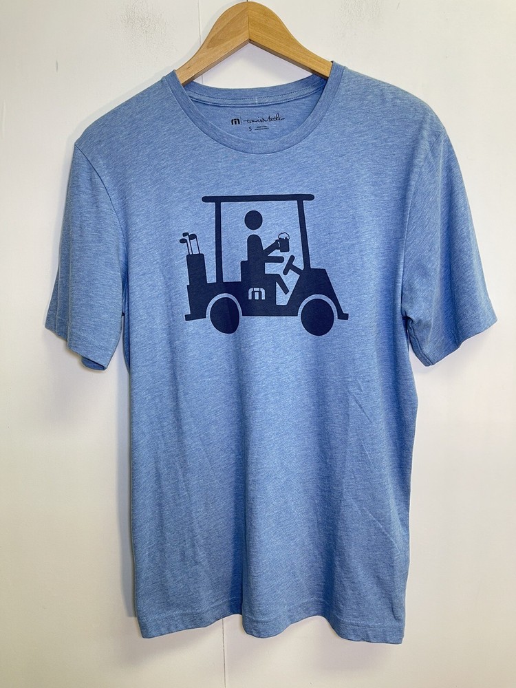 Travis Mathew Mens Shirt Blue S Mapes Short Sleeve T-Shirt Golf Cart Logo