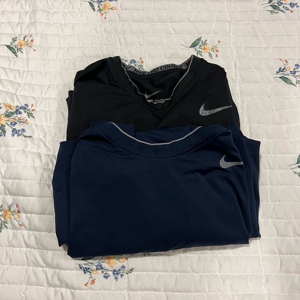 Bundle 2 - Nike Pro Combat Shirt Mens M Compression Dri-Fit Athletic Navy/Black