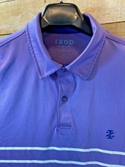 IZOD GOLF POLO SHIRT MEN’S XL WITH STRETCH SS PURPLE WHITE BLUE STRIPE ⭐️EUC⭐️