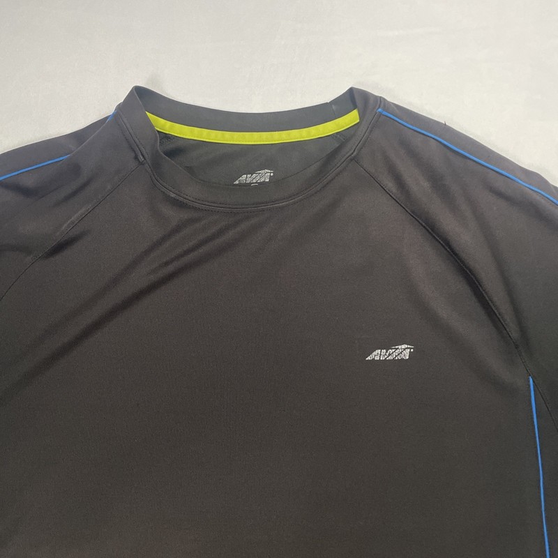 Avia Men's Athletic Shirt Short Sleeves Large Gray And Blue Stripes Polyester gallery