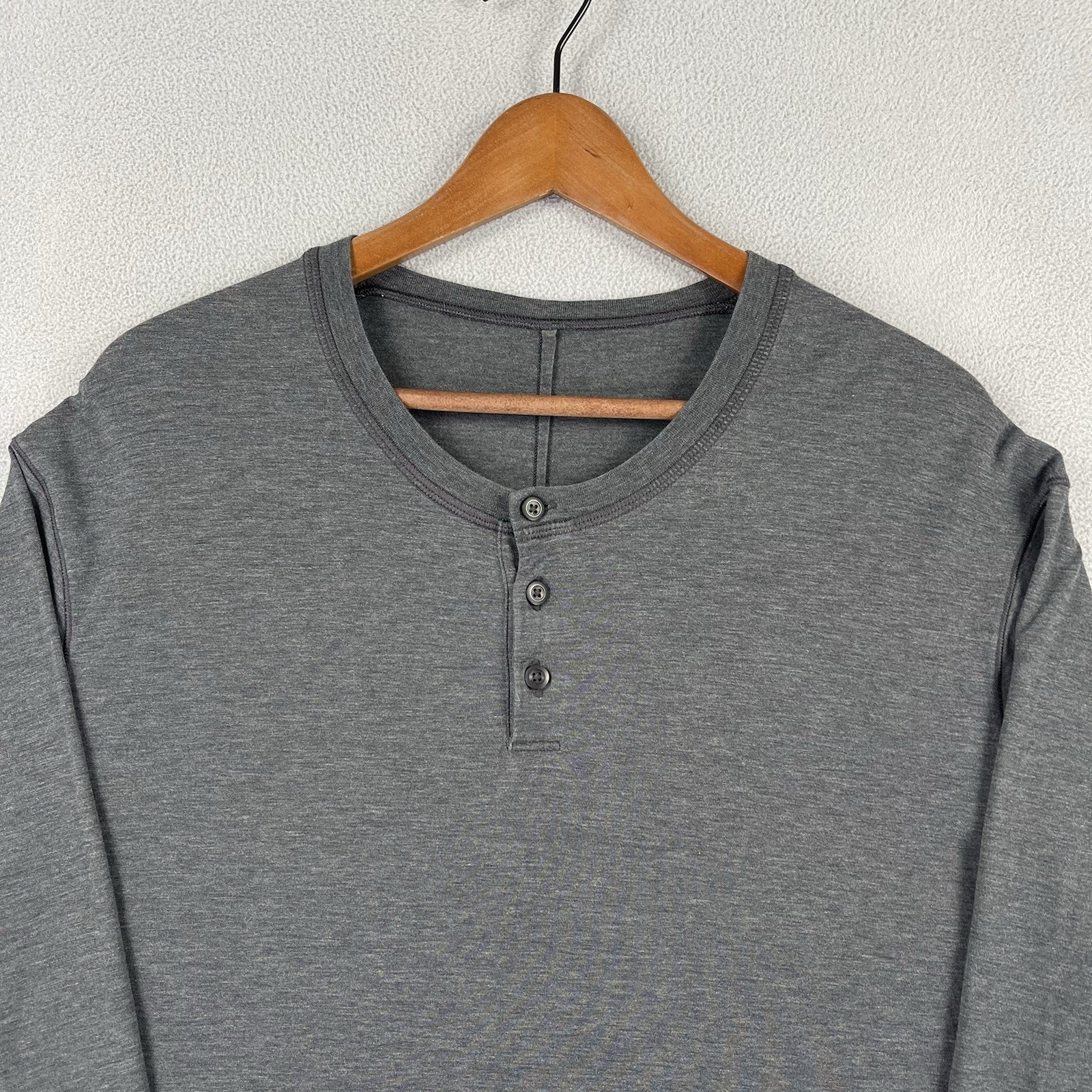 Lululemon Henley Shirt Mens XL Gray Long Sleeve Solid Casual Athleisure Stretch gallery