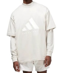 NWT Adidas Basketball Aluminium Shirt Mens XL Beige Short Sleeve Spellout Cotton