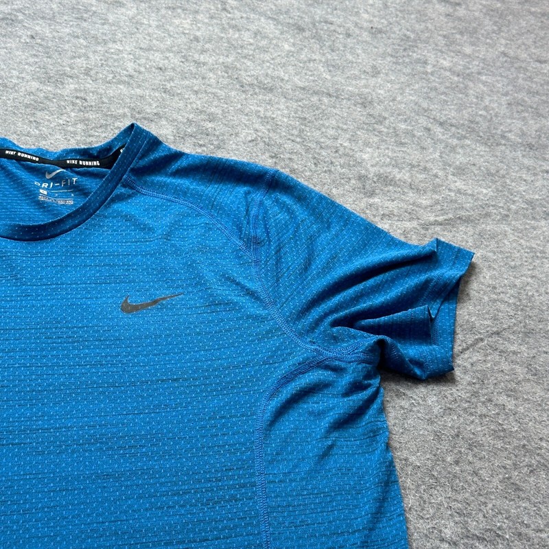 Nike Breathe Running T-Shirt Men L Blue Reflective Mesh Short Sleeve 904800 gallery