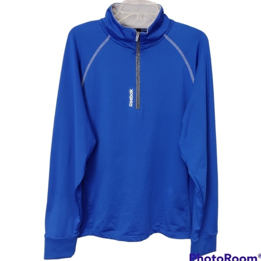 Reebok Top Jacket Blue Athletic Jersey Knit 1/3 Zip Sz M Outdoor Activewear
