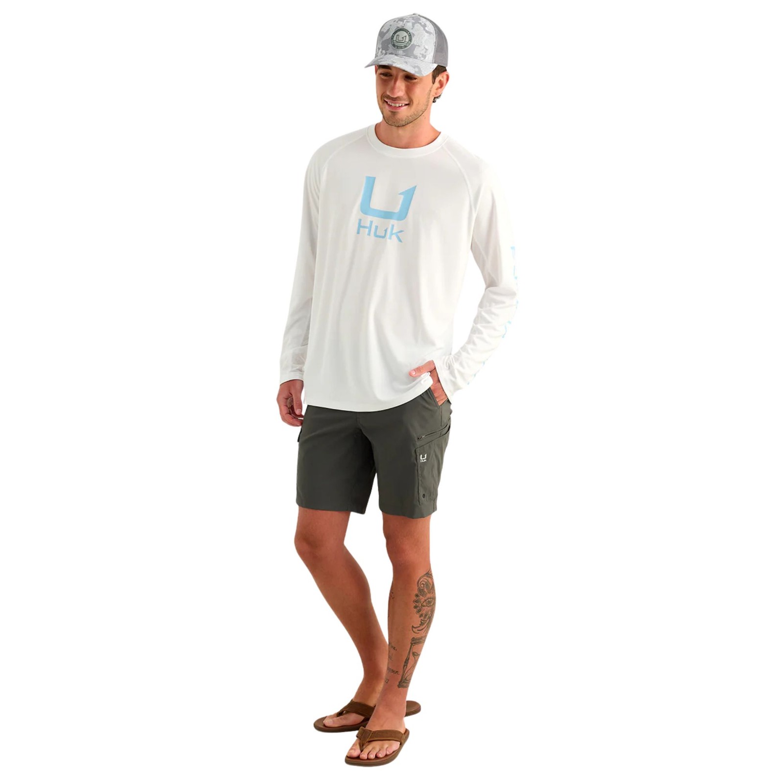 Huk Icon Long Sleeve Crew Men's Tech Shirt, White 2, Medium gallery