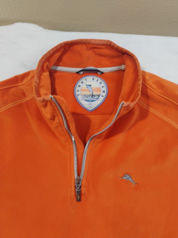 Tommy Bahama Paradise Tech 1/4 Zip Pullover Mens Fleece Sweater Orange Velour XL gallery
