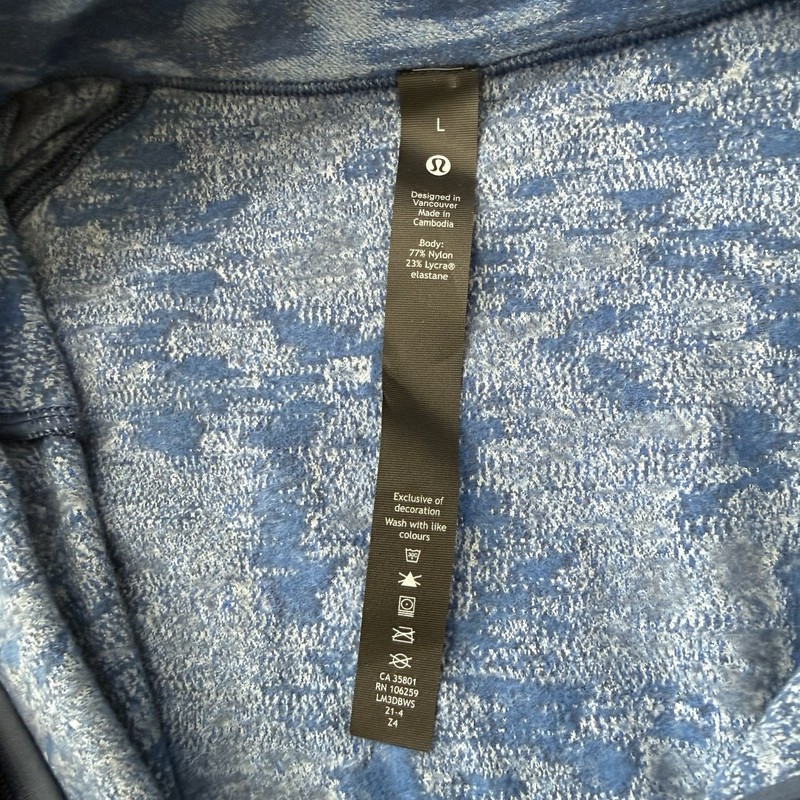 Lululemon Surge Warm Half 1/2 Zip Pullover Men’s L Blue Camo Sweater Running gallery