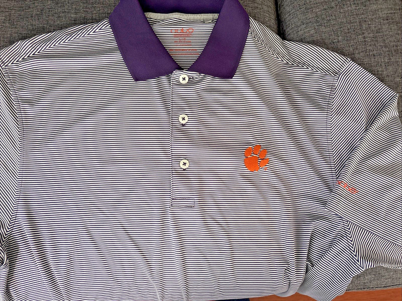Oobe Clemson Men’s Hydrovent Short Sleeve Purple, Orange Polo Golf Shirt L/G gallery