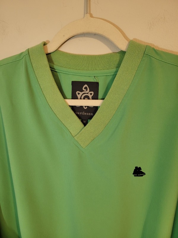 Turtleson Wind Shell Stretch V Neck Golf Pullover Shirt Men’s Size M Med Green gallery