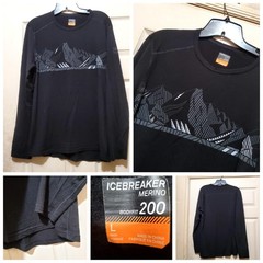 Icebreaker Shirt Mens Large Black Merino Wool Bodyfit 200 Mountain Graphic Base