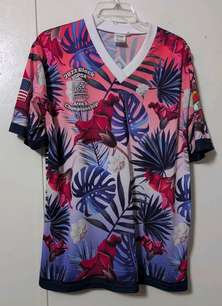 Glock USPSA Men’s Hawaiian Theme Pullover Shirt Size Large Short Sleeves USA