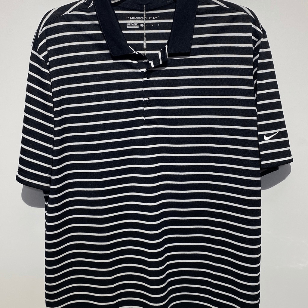 Nike Dri-Fit Men's Striped Victory Black White Golf Polo Shirt Large NWT gallery