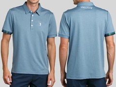 WILLIAM MURRAY GOLF Classic Polo Shirt Water Blue w/tartan trim SS size M
