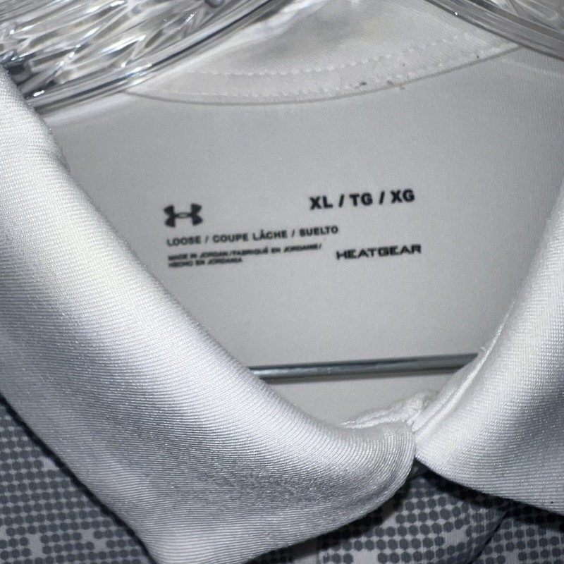 Mens Under Armour Polo Shirt White Black Spotted Loose Fit Size XLarge (Logo) gallery