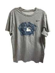 Nike Dri Fit Short Sleeve Grey Tshirt With Blue Brushstrokes And White MLB Logo