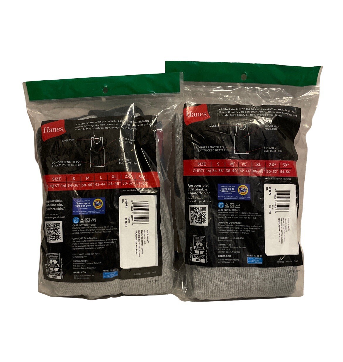 Hanes Men’s Two Packs Of 2 Tank Top Undershirts Black And Grey Size XL (46-48) gallery