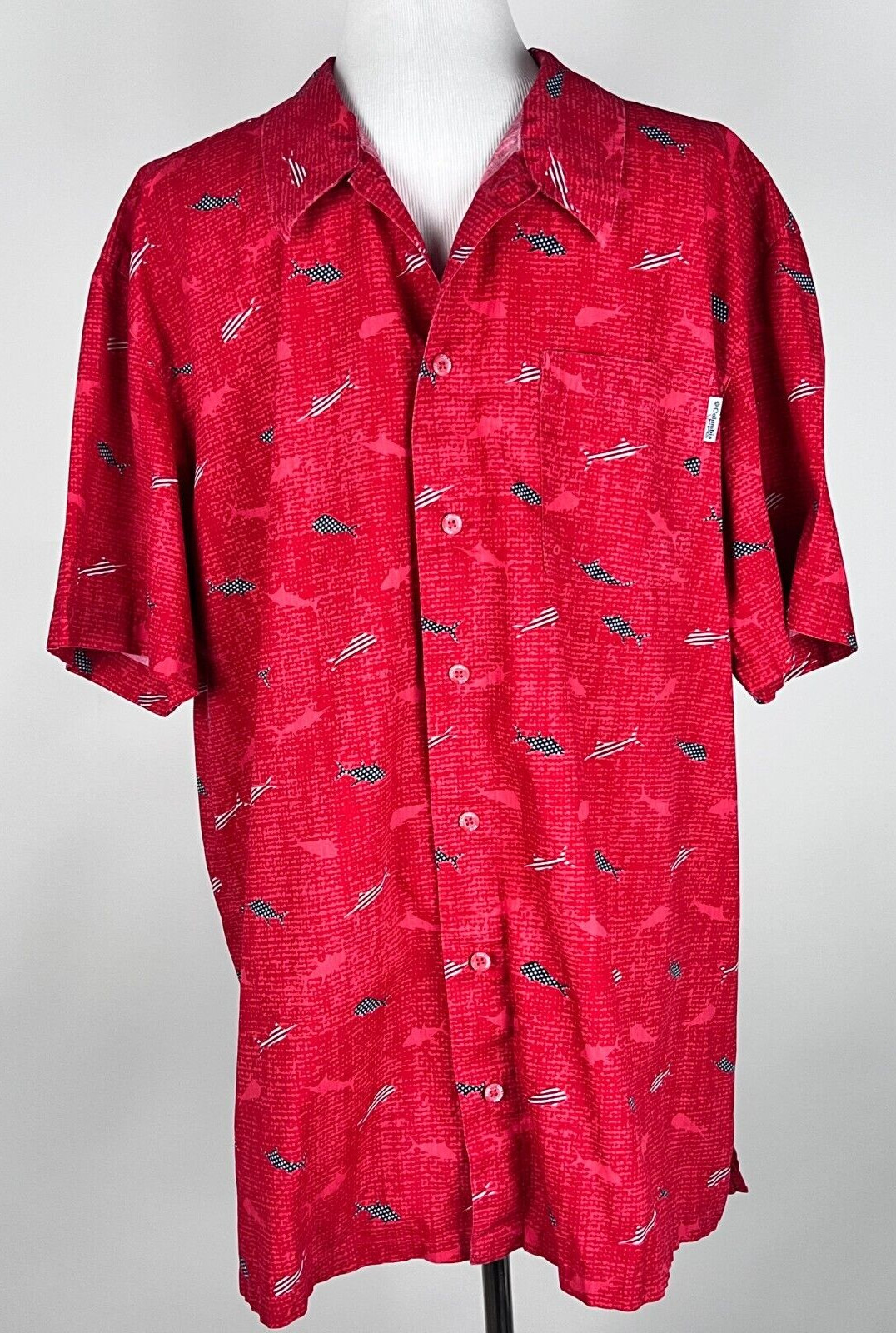 COLUMBIA PFG Men S/S 'Trollers Best Shirt in USA Patriotic Fish' - XL, Red Navy gallery