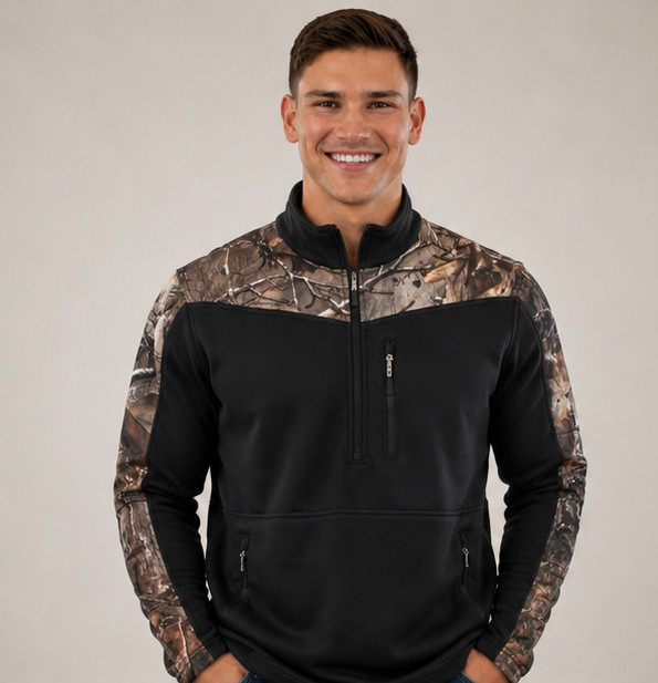 Magellan Outdoors Adventure Gear Men's Black & Camo 1/4 Zip Jacket Small gallery