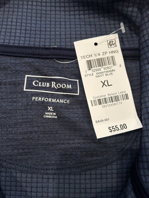 Club Room Mens 1/4-Zip Tech Pullover Polyester Top Size XL Navy Blue gallery