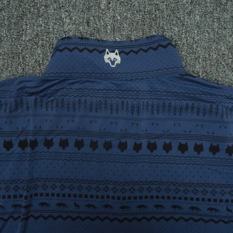 Greyson Pullover Men Large Blue Geo Wolf Print Performance Quarter Zip Midweight gallery