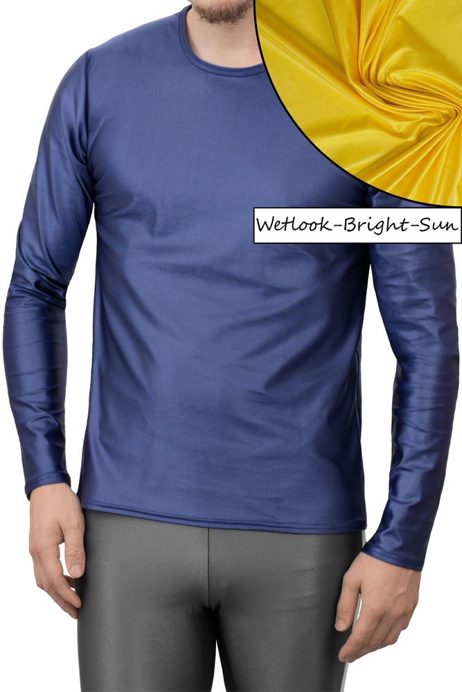 Mens Wet Look T-Shirt Comfort Fit Long Sleeves Elastic Skin Tight Stretch Shiny