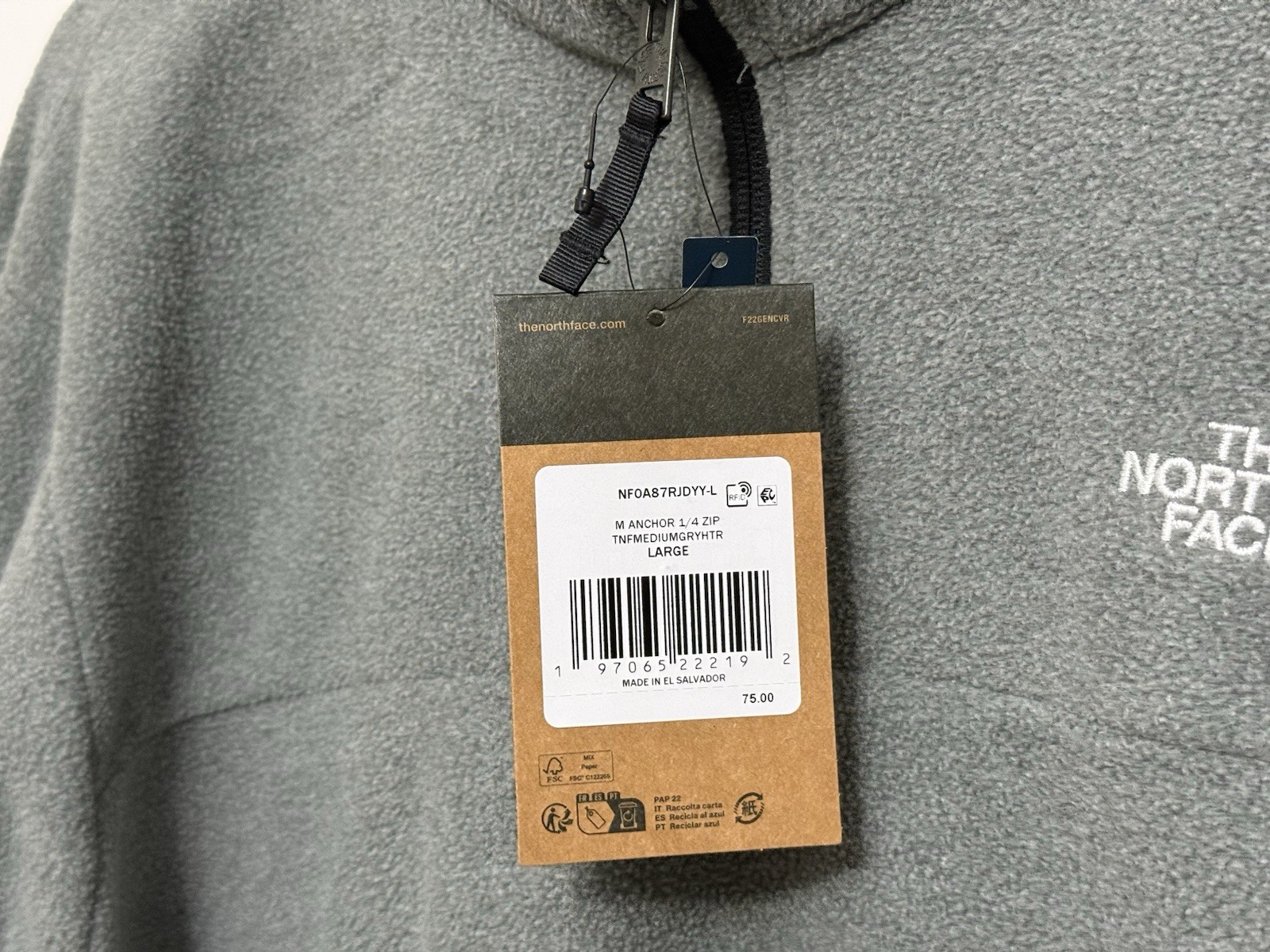 The North Face Anchor Pullover Mens Sz L Grey Heather Fleece 1/4 Quarter Zip NWT gallery
