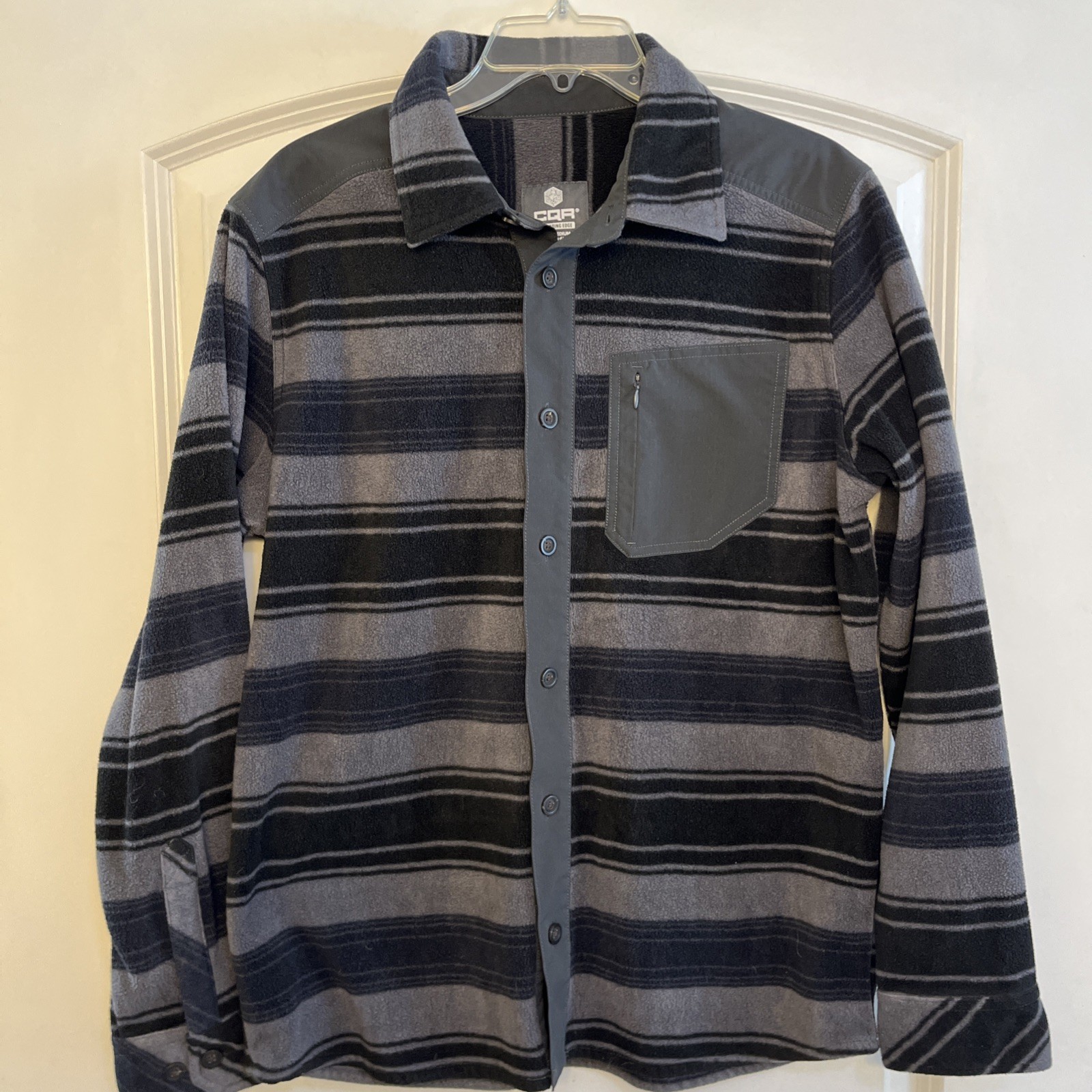 CQR Men's Long Sleeve Heavyweight Fleece Gray Black Stripes Medium Zip Pocket gallery