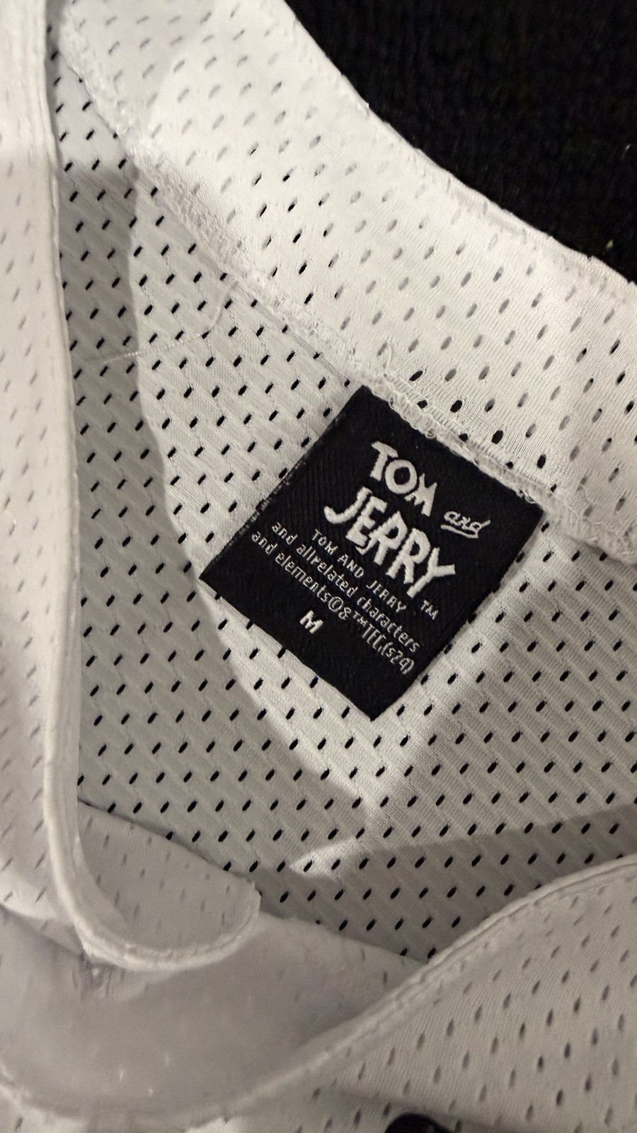 Tom and Jerry Men's White Mesh Graphic Jersey M Breathable 100% Polyester gallery