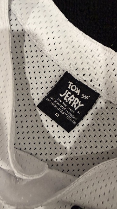 Tom and Jerry Men's White Mesh Graphic Jersey M Breathable 100% Polyester gallery