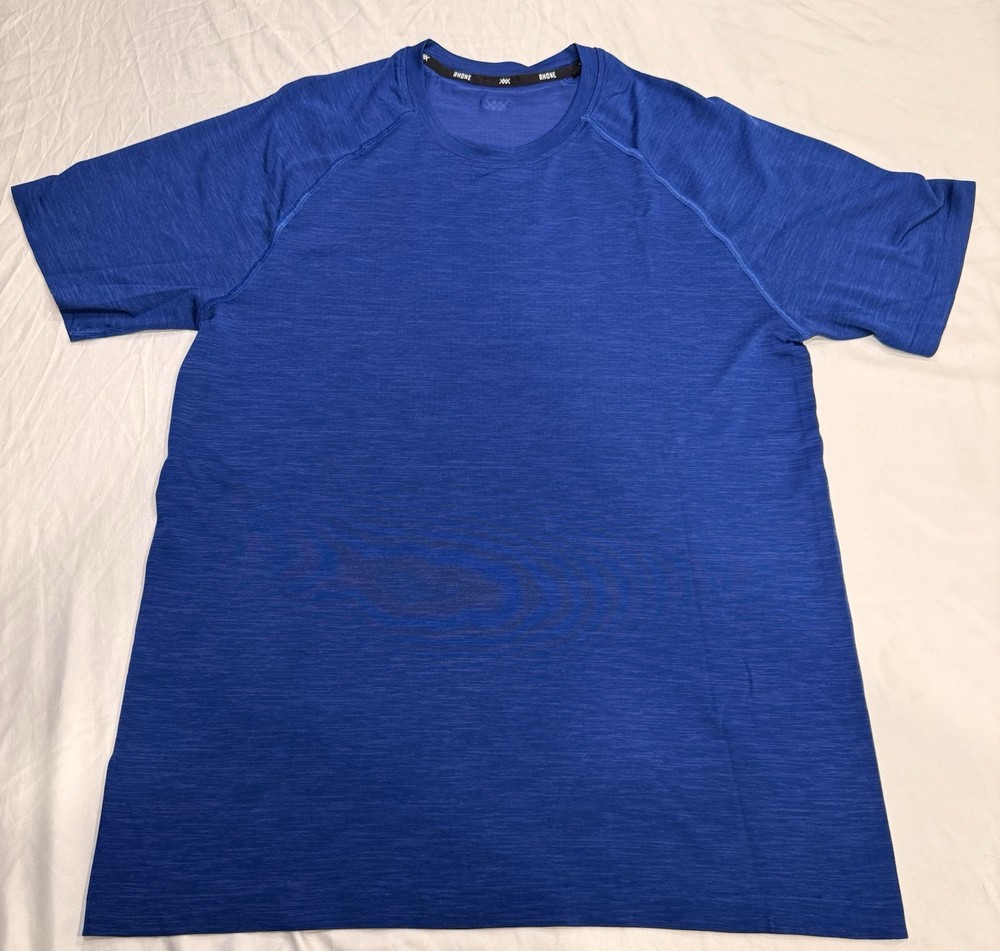 Rhone Reign Tech Performance T-Shirt, Blue, Short Sleeve Athletic, Mens Medium