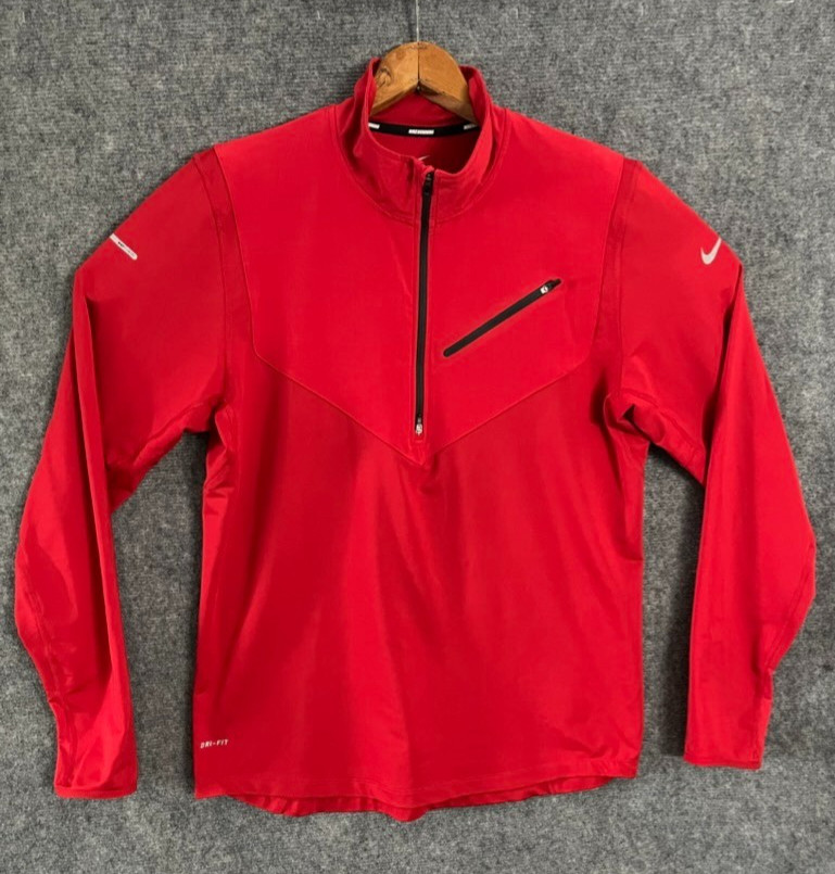 Men's Nike Running Pullover 1/2 Zip Two Toned Red 3M Reflect Element L EUC