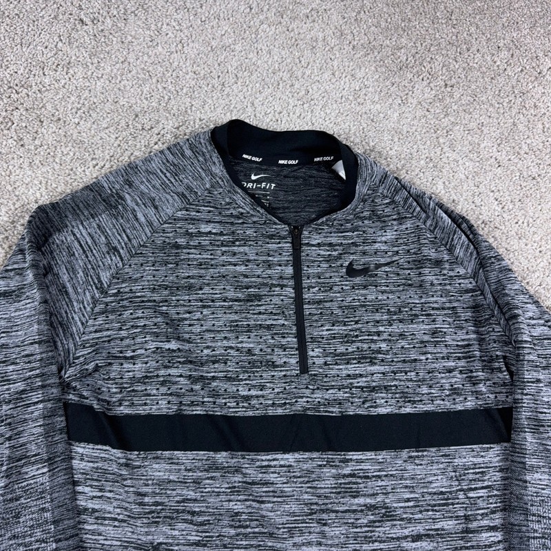 Nike Shirt Mens Medium Gray Black Blade Collar 1/4 Zip COver Up Golf Performance gallery