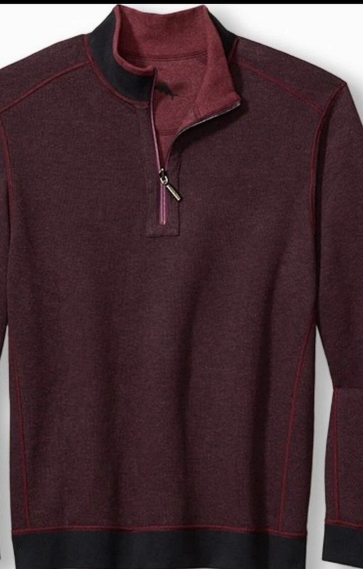 Tommy Bahama Mens Pullover Reversible 1/2 Zip Pinot Noir Size Medium gallery