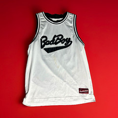 Bad Boy Men’s White/Black Mesh Polyester Jersey Tank Graphic Logo Crew M